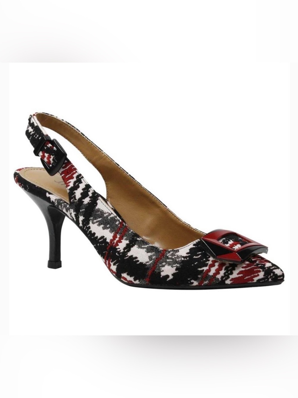 J.Renee Pointed Slingback Pump in Red, Black & White Plaid